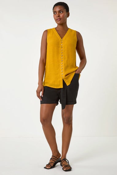 Roman Yellow Sleeveless Button Detail Vest