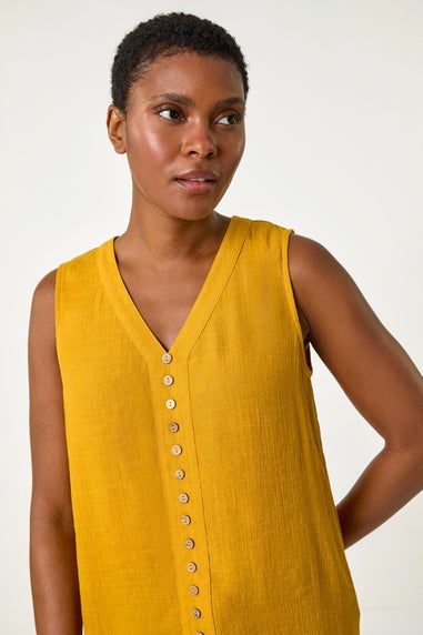Roman Yellow Sleeveless Button Detail Vest