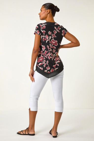 Roman Pink Abstract Print Chiffon Hem Top