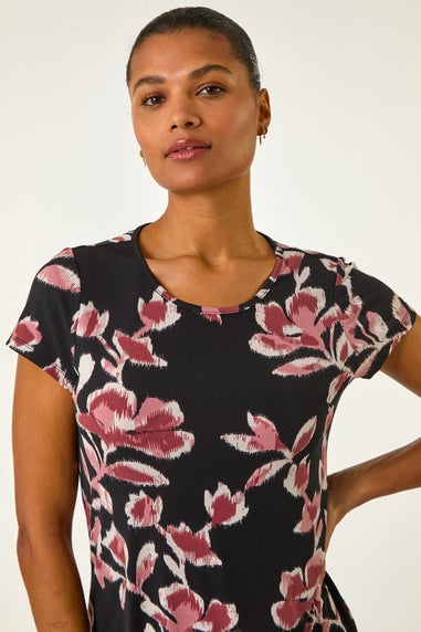 Roman Pink Abstract Print Chiffon Hem Top