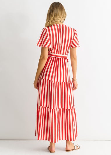 Gini London Red Stripe Wrap Belted Midi Dress