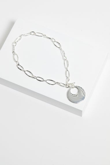 Mood Silver Polished Round T Bar Short Pendant Necklace
