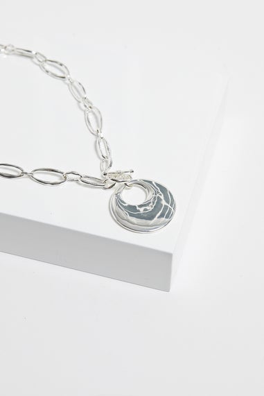 Mood Silver Polished Round T Bar Short Pendant Necklace