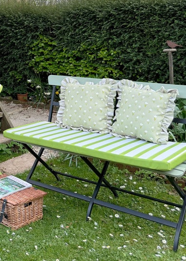 rucomfy Indoor/Outdoor Striped Double Bench Olive Green Seatpad