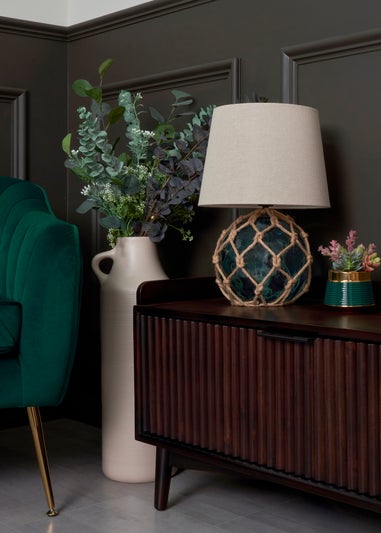 BHS Lighting Seaqua Blue Clear Dimpled Glass Rope Table Lamp (41cm x 28cm)
