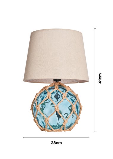 BHS Lighting Seaqua Blue Clear Dimpled Glass Rope Table Lamp (41cm x 28cm)