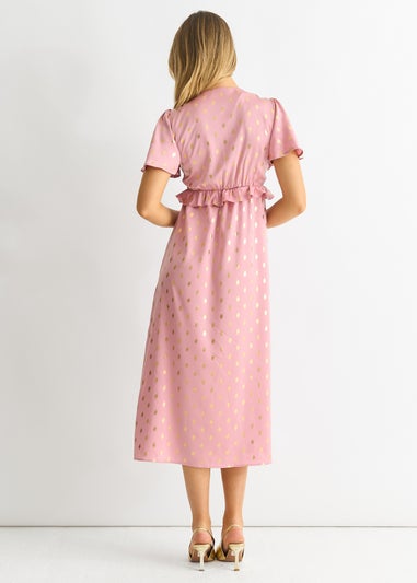 Gini London Blush Metallic Foil V Neck Midi Dress
