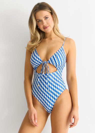 Gini London Blue Wave print tie front swimwear