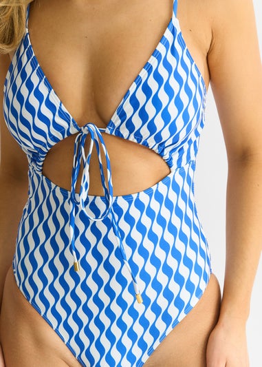 Gini London Blue Wave print tie front swimwear