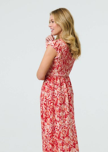 Izabel London Red Floral Ruffled Cap Sleeve Midi Dress