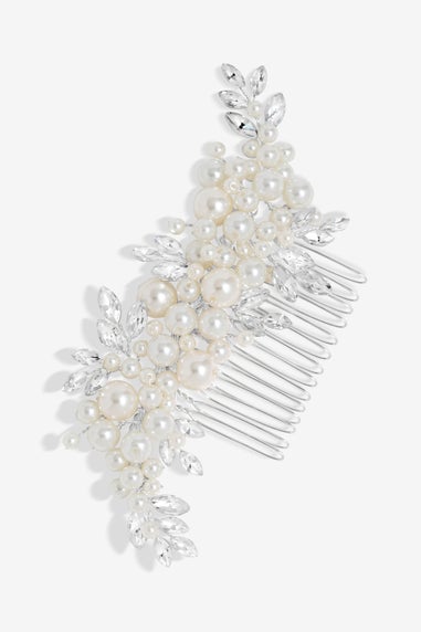 Jon Richard Silver Plated Pearl & Leaf Hair Comb