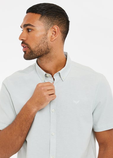 Threadbare Green Oxford Cotton Slim Fit Short Sleeve Shirt