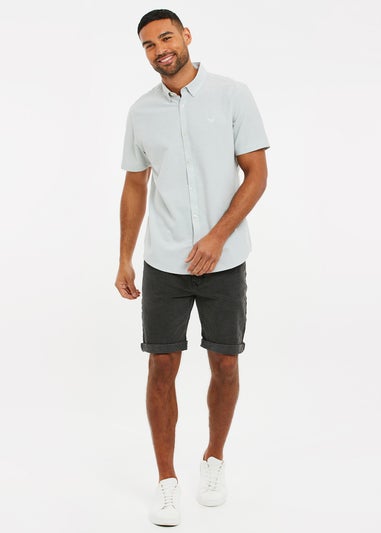 Threadbare Green Oxford Cotton Slim Fit Short Sleeve Shirt