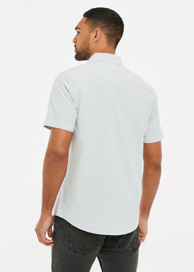Threadbare Green Oxford Cotton Slim Fit Short Sleeve Shirt
