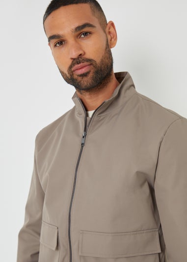 Threadbare Taupe Patch Pocket Funnel Neck Harrington Style Jacket
