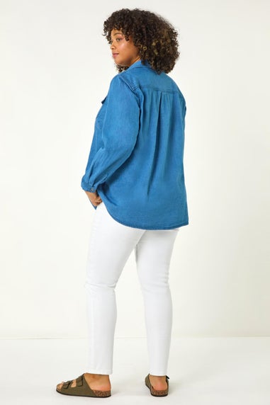Roman Indigo Curve Button Through Denim Shirt
