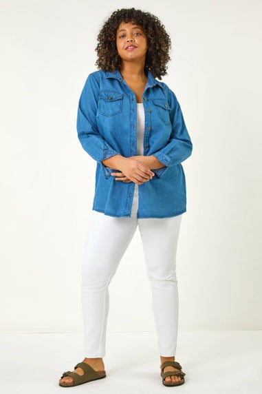 Roman Indigo Curve Button Through Denim Shirt