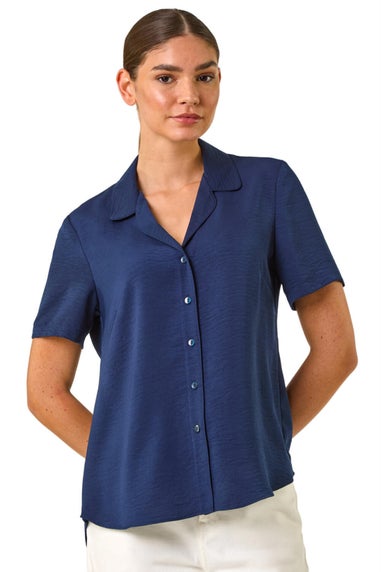 Roman Navy Collared Short Sleeve Blouse