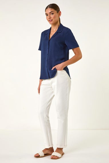 Roman Navy Collared Short Sleeve Blouse