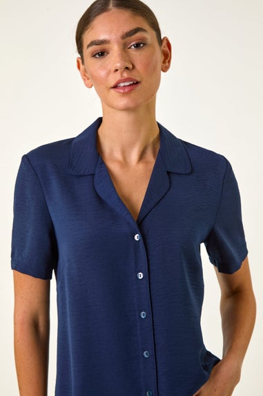 Roman Navy Collared Short Sleeve Blouse