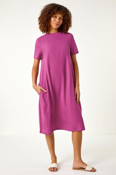Roman Fuchsia Plain Stretch T Shirt Dress