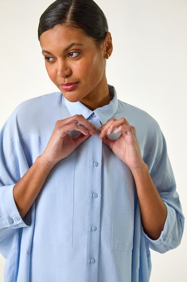 Roman Light Blue Boxy Relaxed Button Blouse
