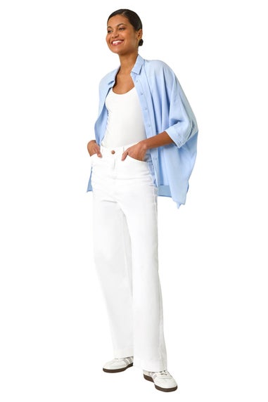 Roman Light Blue Boxy Relaxed Button Blouse