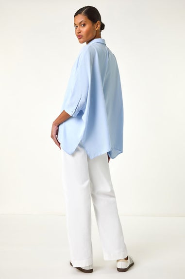 Roman Light Blue Boxy Relaxed Button Blouse