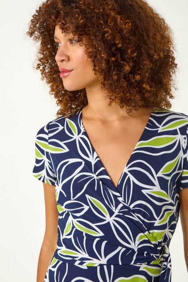 Roman Lime Leaf Print Wrap Bodice Dress