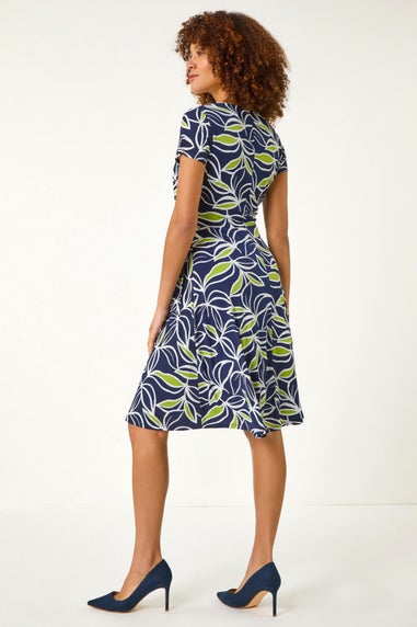 Roman Lime Leaf Print Wrap Bodice Dress