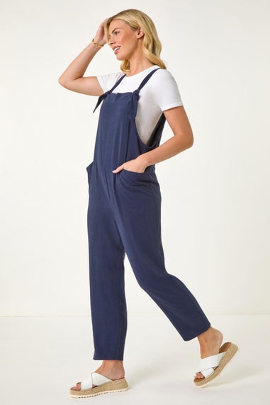 Roman Navy Petite Strap Woven Jumpsuit