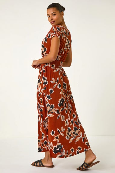 Roman Rust Abstract Stretch Ruched Waist Maxi Dress