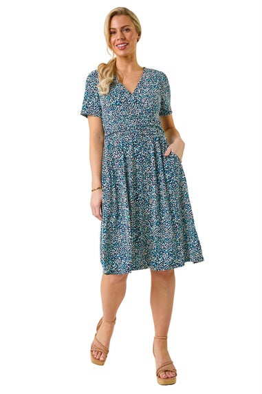 Roman Navy Petite Spot Puff Print Dress
