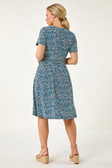 Roman Navy Petite Spot Puff Print Dress