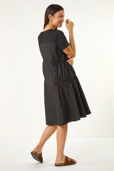 Roman Black Gathered Mix Smock Dress