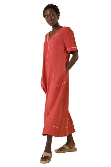 Roman Rust Contrast Stitch Woven Dress