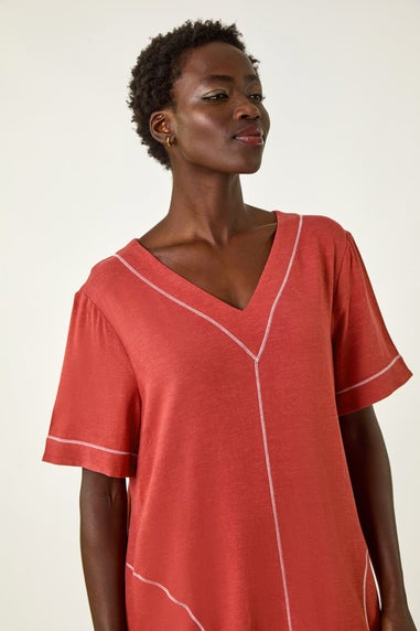 Roman Rust Contrast Stitch Woven Dress