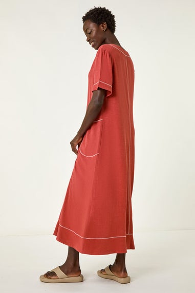 Roman Rust Contrast Stitch Woven Dress