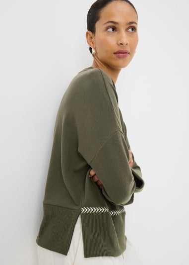 Dark Green Contrast Stitch Jumper