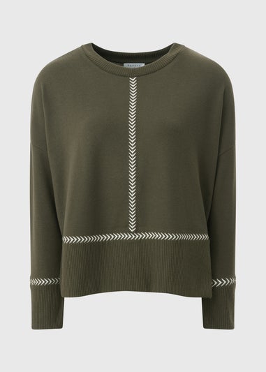 Dark Green Contrast Stitch Jumper