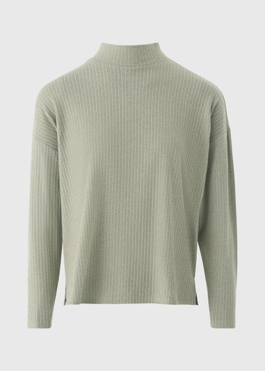 Green Ribbed Long Sleeve Top