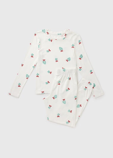 Cream Mistletoe Print Pyjama Set