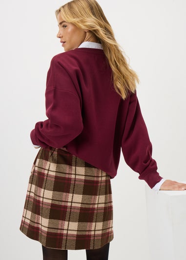 Burgundy Check Flare Mini Skirt