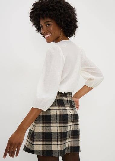 Black Check Flare Mini Skirt