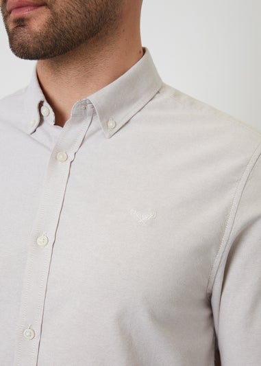 Threadbare Stone Oxford Cotton Slim Fit Long Sleeve Shirt
