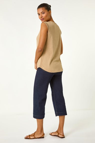 Roman Stone Lace Trim Tie V Neck Top