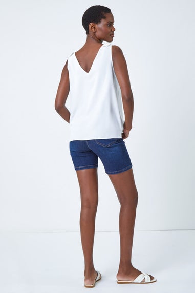 Roman Ivory Tie Detail Strap Chiffon Cami Top