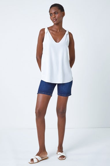 Roman Ivory Tie Detail Strap Chiffon Cami Top