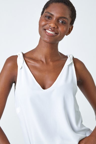 Roman Ivory Tie Detail Strap Chiffon Cami Top