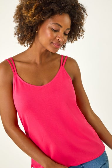 Roman Pink Plain Double Strap Stretch Vest Top
